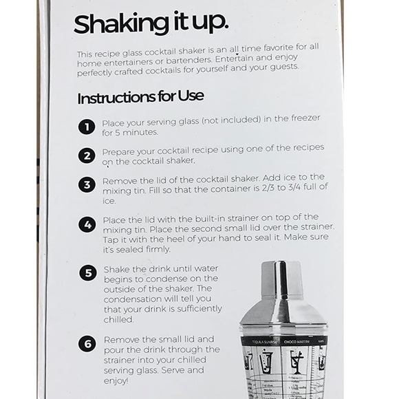 Recipe Cocktail Shaker Stainless Steel Glass Recipes on Shaker 16 OZ New NWT NIB - Picture 8 of 15